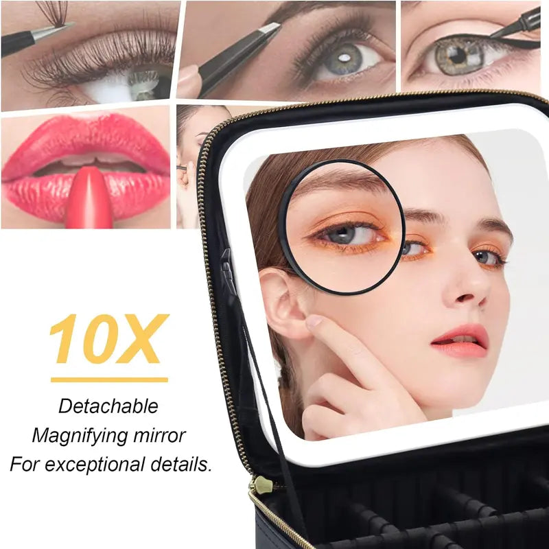LED Makeup Bag with Mirror & Light – Portable Travel Cosmetic Organizer Case