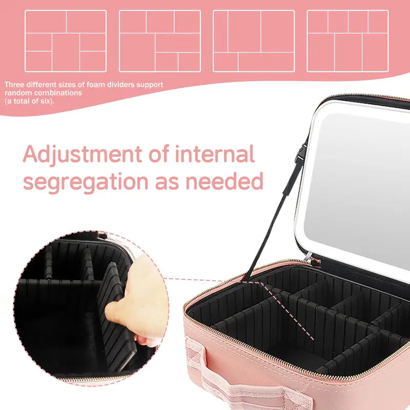 LED Makeup Bag with Mirror & Light – Portable Travel Cosmetic Organizer Case