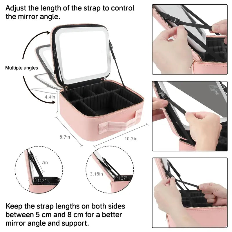 LED Makeup Bag with Mirror & Light – Portable Travel Cosmetic Organizer Case
