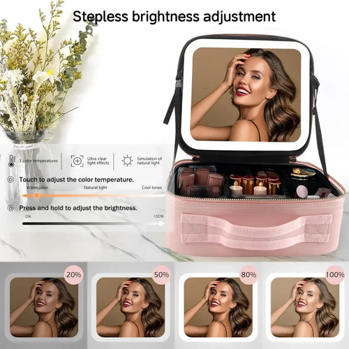LED Makeup Bag with Mirror & Light – Portable Travel Cosmetic Organizer Case